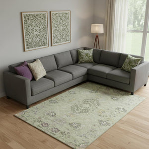 HomeRoots 9' X 12' Artichoke Green Floral Area Rug - Washable, UV Protected & Perfect for Living Spaces! 687028