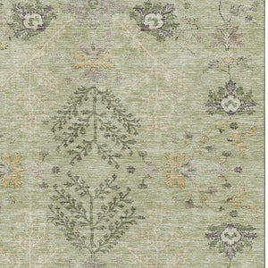 HomeRoots 9' X 12' Artichoke Green Floral Area Rug - Washable, UV Protected & Perfect for Living Spaces! 687028
