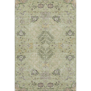 HomeRoots 10' X 14' Artichoke Green Floral Area Rug - Machine Washable, UV Protected, Stylish & Durable Design 687029