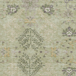 HomeRoots 10' X 14' Artichoke Green Floral Area Rug - Machine Washable, UV Protected, Stylish & Durable Design 687029