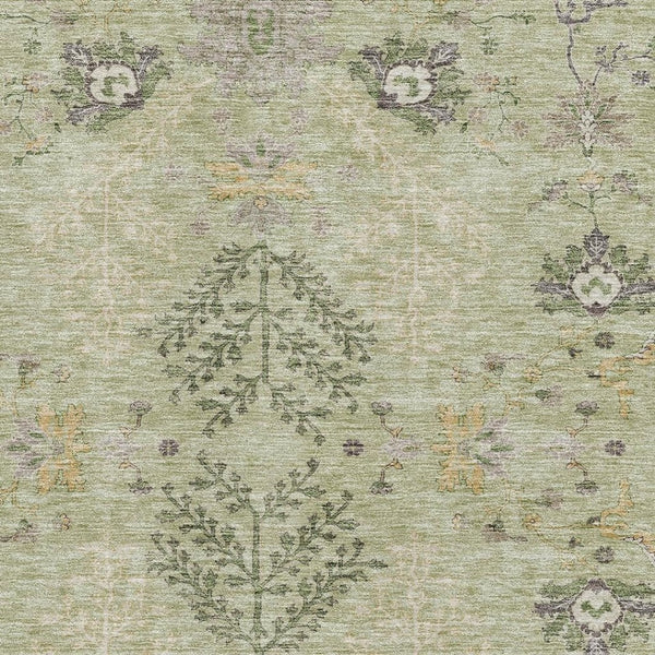 HomeRoots 10' X 14' Artichoke Green Floral Area Rug - Machine Washable, UV Protected, Stylish & Durable Design 687029