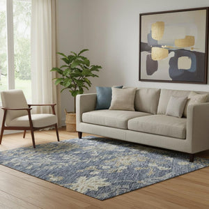 HomeRoots 5' X 8' Blue Beige Gray Floral Area Rug - Washable, UV-Protected, Stain-Resistant for Easy Care Decor 687031
