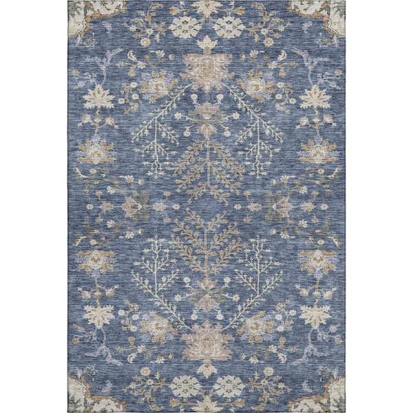 HomeRoots 5' X 8' Blue Beige Gray Floral Area Rug - Washable, UV-Protected, Stain-Resistant for Easy Care Decor 687031