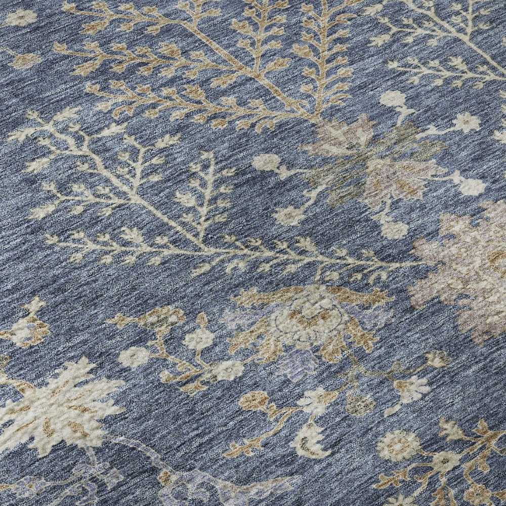 HomeRoots 5' X 8' Blue Beige Gray Floral Area Rug - Washable, UV-Protected, Stain-Resistant for Easy Care Decor 687031