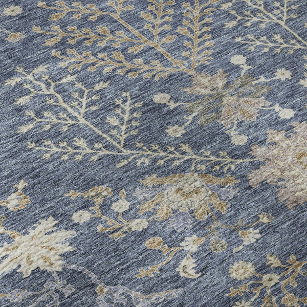 HomeRoots 5' X 8' Blue Beige Gray Floral Area Rug - Washable, UV-Protected, Stain-Resistant for Easy Care Decor 687031
