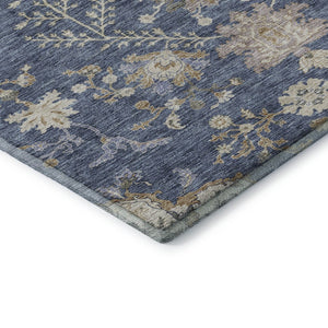 HomeRoots 8' Blue Beige and Gray Floral Washable Round Rug – Durable, UV-Protected, Ideal for Busy Homes! 687032