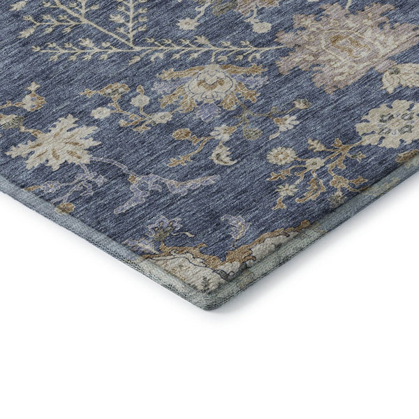 HomeRoots 8' Blue Beige and Gray Floral Washable Round Rug – Durable, UV-Protected, Ideal for Busy Homes! 687032