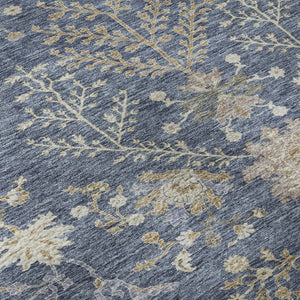 HomeRoots 8' Blue Beige and Gray Floral Washable Round Rug – Durable, UV-Protected, Ideal for Busy Homes! 687032