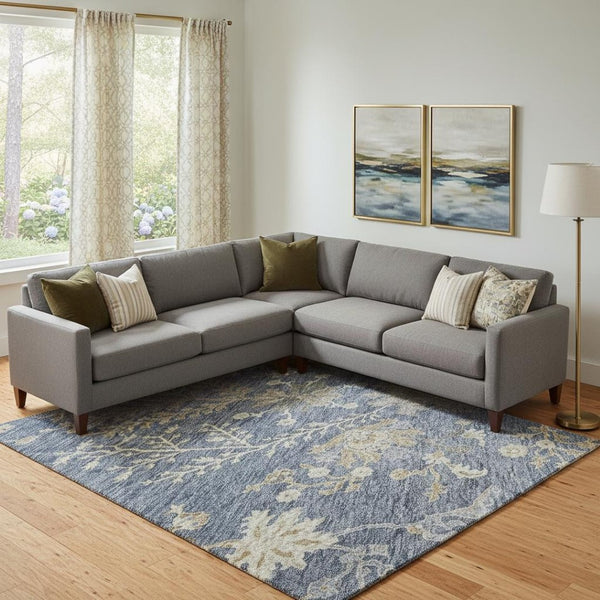 HomeRoots 9' X 12' Elegant Floral Washable Area Rug in Blue Beige & Gray - UV Protected for Homes with Kids & Pets 687034