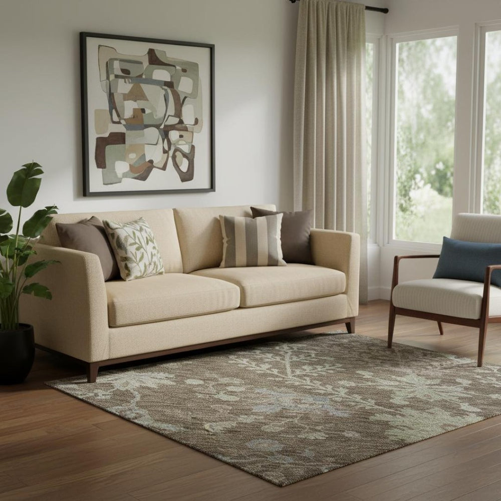 HomeRoots 5' X 8' Floral Area Rug in Brown, Beige & Blue - Washable, UV Protected & Durable for Any Room 687037