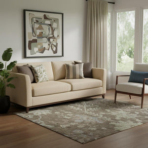 HomeRoots 5' X 8' Floral Area Rug in Brown, Beige & Blue - Washable, UV Protected & Durable for Any Room 687037