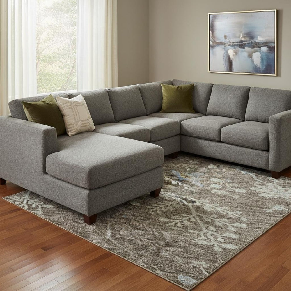 HomeRoots 8' X 10' Floral Area Rug in Brown, Beige & Blue - Washable, UV-Protected for Indoor & Outdoor Use 687039