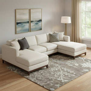 HomeRoots 10' X 14' Durable Brown Beige Blue Floral Area Rug - Washable, UV Protected, Perfect for Busy Homes 687041