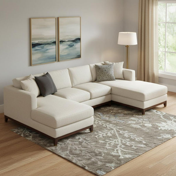 HomeRoots 10' X 14' Durable Brown Beige Blue Floral Area Rug - Washable, UV Protected, Perfect for Busy Homes 687041