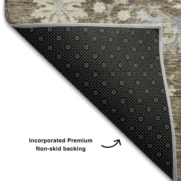 HomeRoots 10' X 14' Durable Brown Beige Blue Floral Area Rug - Washable, UV Protected, Perfect for Busy Homes 687041