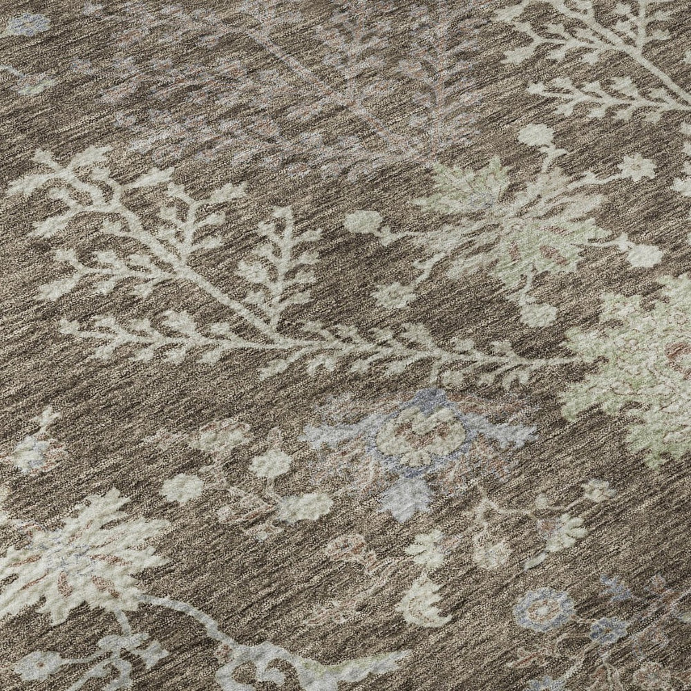 HomeRoots 10' X 14' Durable Brown Beige Blue Floral Area Rug - Washable, UV Protected, Perfect for Busy Homes 687041