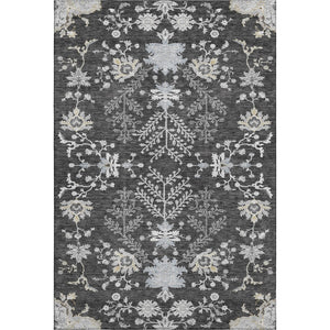 HomeRoots 5' X 8' Charcoal Gray Floral Area Rug - Washable, UV Protected, Stain Resistant - Perfect for Homes! 687043