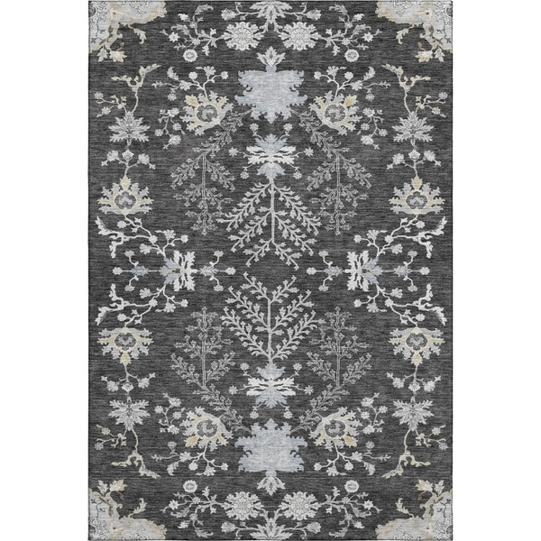 HomeRoots 5' X 8' Charcoal Gray Floral Area Rug - Washable, UV Protected, Stain Resistant - Perfect for Homes! 687043