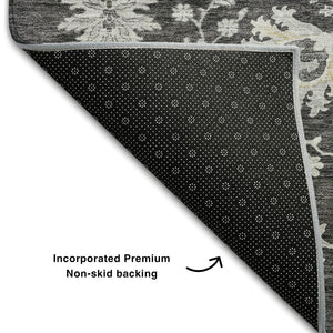 HomeRoots 5' X 8' Charcoal Gray Floral Area Rug - Washable, UV Protected, Stain Resistant - Perfect for Homes! 687043