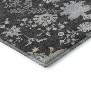 HomeRoots 5' X 8' Charcoal Gray Floral Area Rug - Washable, UV Protected, Stain Resistant - Perfect for Homes! 687043