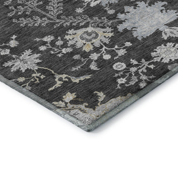 HomeRoots 5' X 8' Charcoal Gray Floral Area Rug - Washable, UV Protected, Stain Resistant - Perfect for Homes! 687043