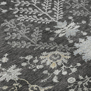 HomeRoots 5' X 8' Charcoal Gray Floral Area Rug - Washable, UV Protected, Stain Resistant - Perfect for Homes! 687043