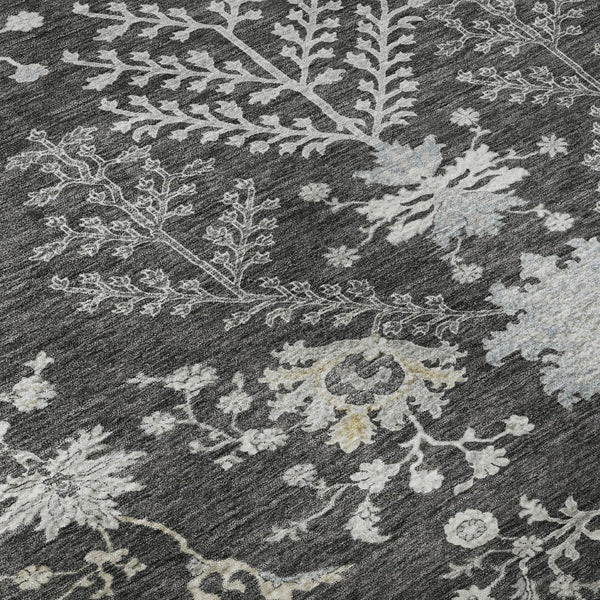 HomeRoots 5' X 8' Charcoal Gray Floral Area Rug - Washable, UV Protected, Stain Resistant - Perfect for Homes! 687043