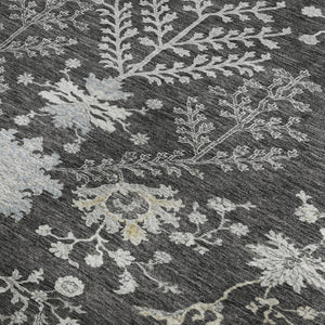 HomeRoots 8' X 10' Charcoal Gray Floral Area Rug - Washable, UV Protected, Pet-Friendly for Stylish Homes 687045