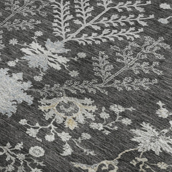 HomeRoots 8' X 10' Charcoal Gray Floral Area Rug - Washable, UV Protected, Pet-Friendly for Stylish Homes 687045
