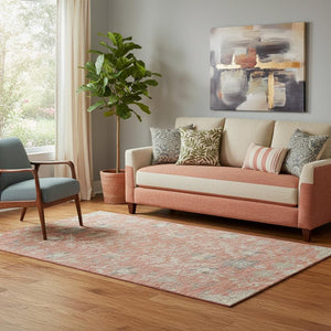 HomeRoots 5' X 8' Timeless Coral Beige Floral Area Rug - Washable, UV Protected, Durable & Stylish Home Accent 687049