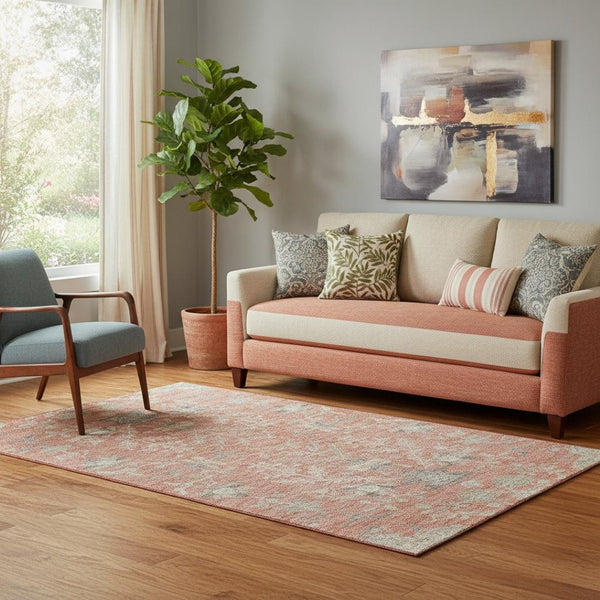 HomeRoots 5' X 8' Timeless Coral Beige Floral Area Rug - Washable, UV Protected, Durable & Stylish Home Accent 687049