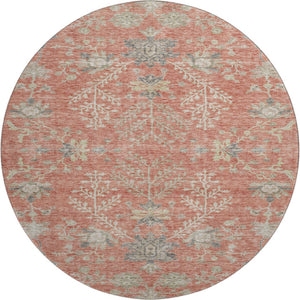 HomeRoots 8' Coral Beige and Taupe Floral Round Rug – Washable, UV-Protected, Stain-Resistant for Every Space 687050