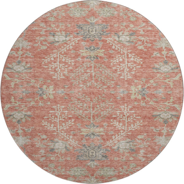 HomeRoots 8' Coral Beige and Taupe Floral Round Rug – Washable, UV-Protected, Stain-Resistant for Every Space 687050