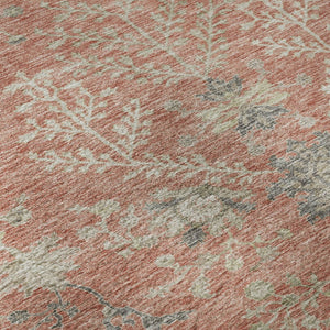 HomeRoots 8' Coral Beige and Taupe Floral Round Rug – Washable, UV-Protected, Stain-Resistant for Every Space 687050