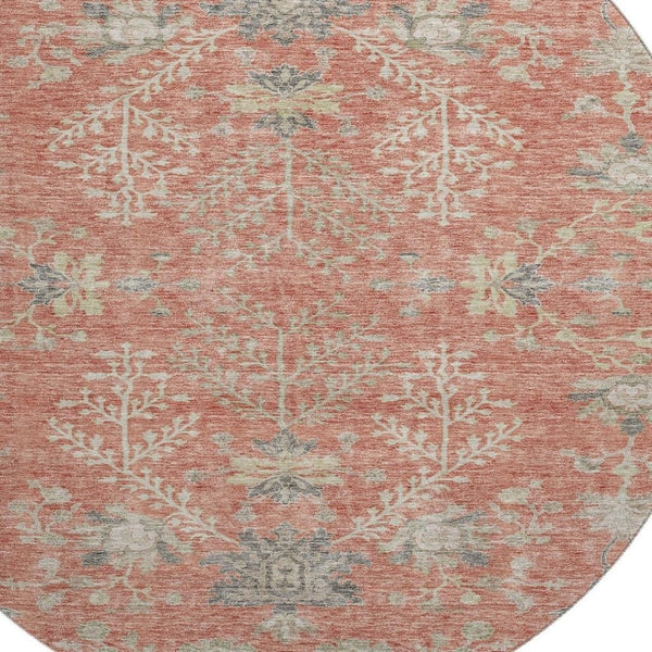 HomeRoots 8' Coral Beige and Taupe Floral Round Rug – Washable, UV-Protected, Stain-Resistant for Every Space 687050