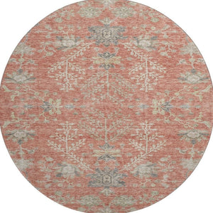 HomeRoots 8' Coral Beige and Taupe Floral Round Rug – Washable, UV-Protected, Stain-Resistant for Every Space 687050
