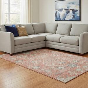 HomeRoots 8' X 10' Coral Beige Taupe Floral Area Rug – Washable, Stain-Resistant, UV Protected & Durable Design 687051