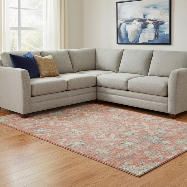 HomeRoots 8' X 10' Coral Beige Taupe Floral Area Rug – Washable, Stain-Resistant, UV Protected & Durable Design 687051