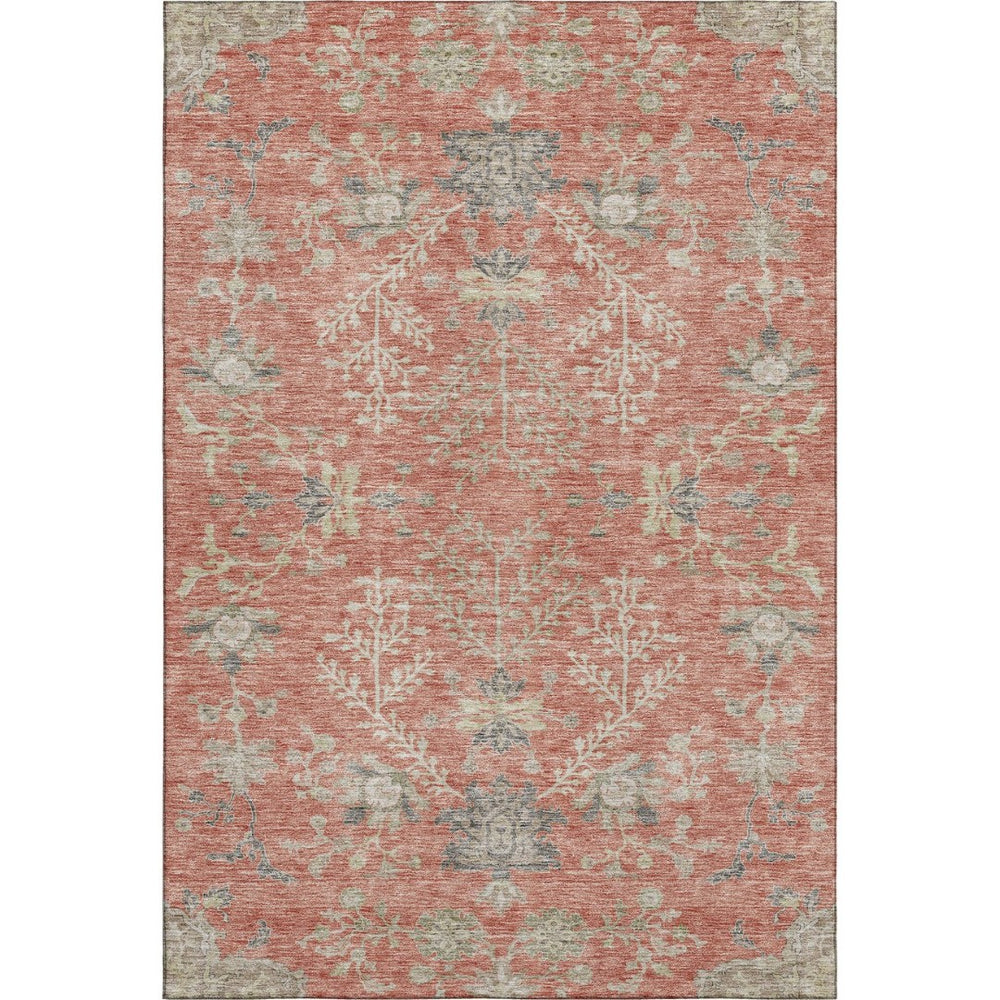 HomeRoots 8' X 10' Coral Beige Taupe Floral Area Rug – Washable, Stain-Resistant, UV Protected & Durable Design 687051