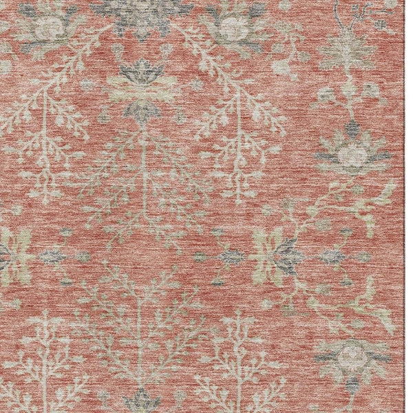HomeRoots 9' X 12' Coral Beige & Taupe Floral Area Rug - Durable, Washable, UV-Protected for Modern Homes 687052
