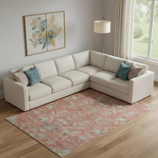 HomeRoots 10' X 14' Coral Beige Taupe Floral Rug - Washable, UV Protected, Pet-Friendly & Stain Resistant! 687053