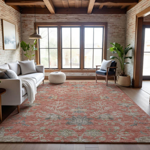 HomeRoots 10' X 14' Coral Beige Taupe Floral Rug - Washable, UV Protected, Pet-Friendly & Stain Resistant! 687053