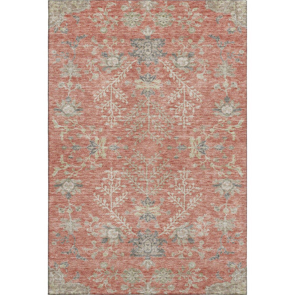 HomeRoots 10' X 14' Coral Beige Taupe Floral Rug - Washable, UV Protected, Pet-Friendly & Stain Resistant! 687053