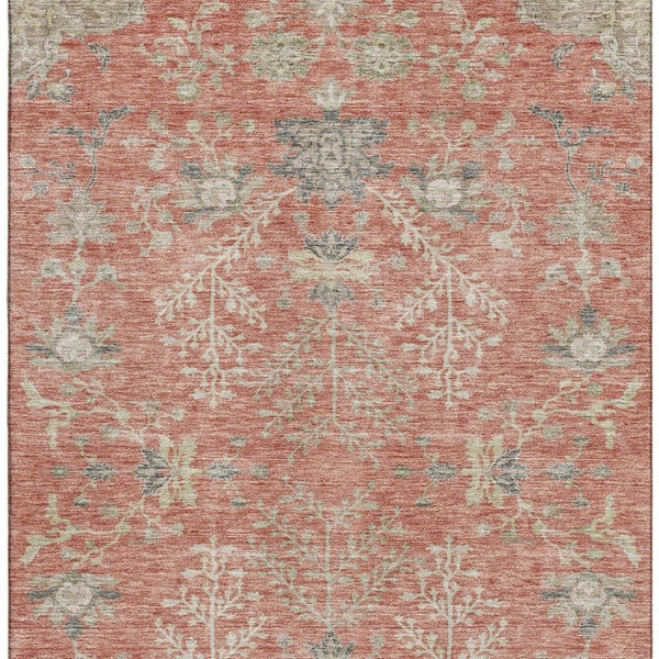 HomeRoots 10' X 14' Coral Beige Taupe Floral Rug - Washable, UV Protected, Pet-Friendly & Stain Resistant! 687053