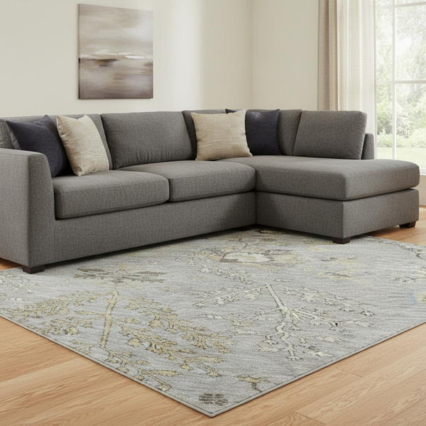 HomeRoots 8' X 10' Elegant Gray, Ivory & Gold Floral Washable Area Rug with UV Protection for Busy Homes 687057