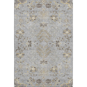 HomeRoots 8' X 10' Elegant Gray, Ivory & Gold Floral Washable Area Rug with UV Protection for Busy Homes 687057