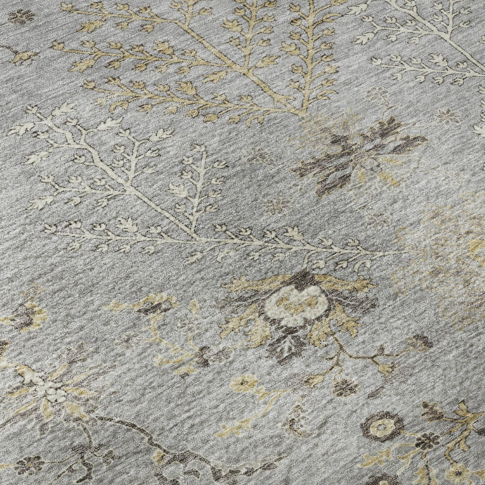 HomeRoots 8' X 10' Elegant Gray, Ivory & Gold Floral Washable Area Rug with UV Protection for Busy Homes 687057