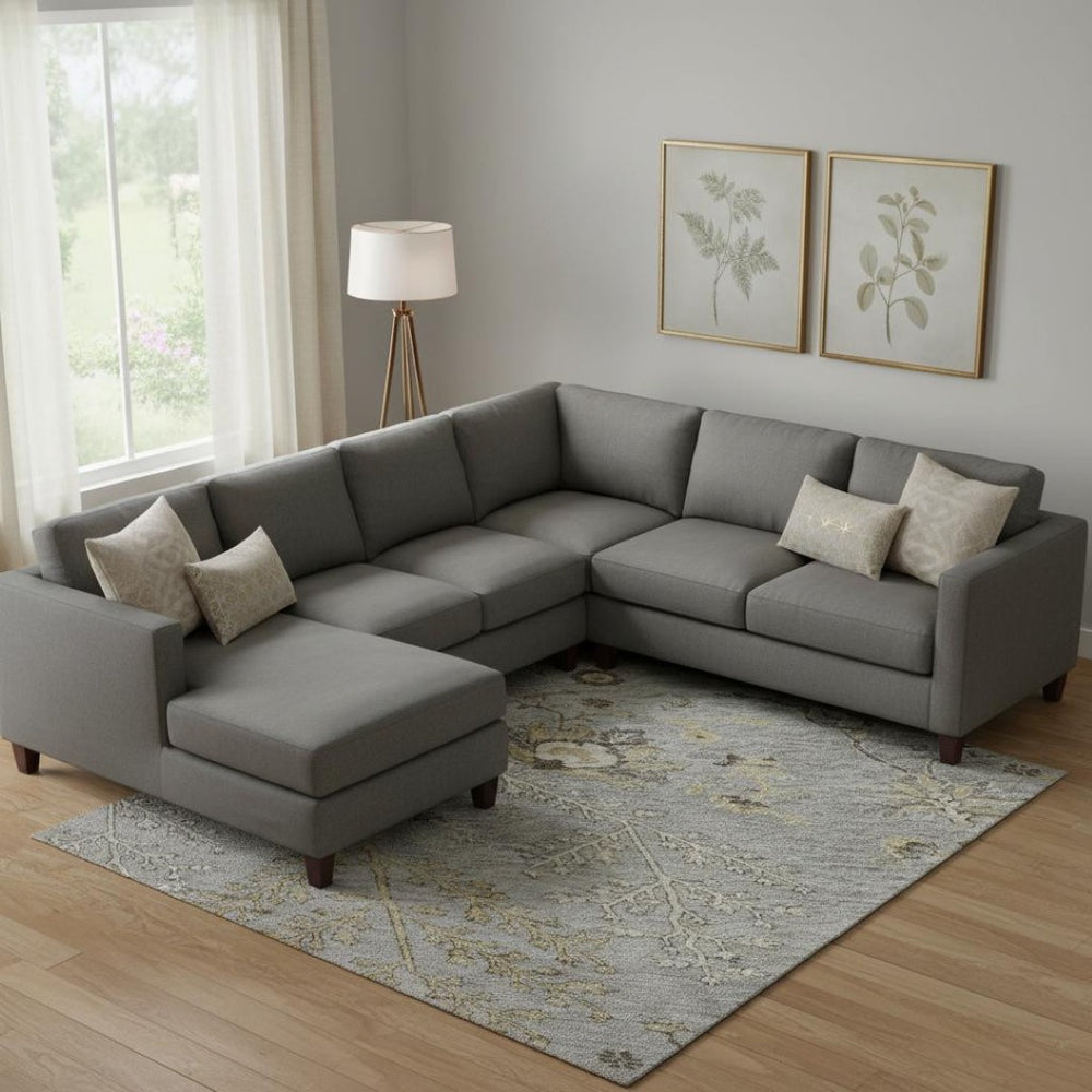 HomeRoots 9' X 12' Gray, Ivory & Gold Floral Washable Area Rug with UV Protection for Stylish Living Spaces 687058