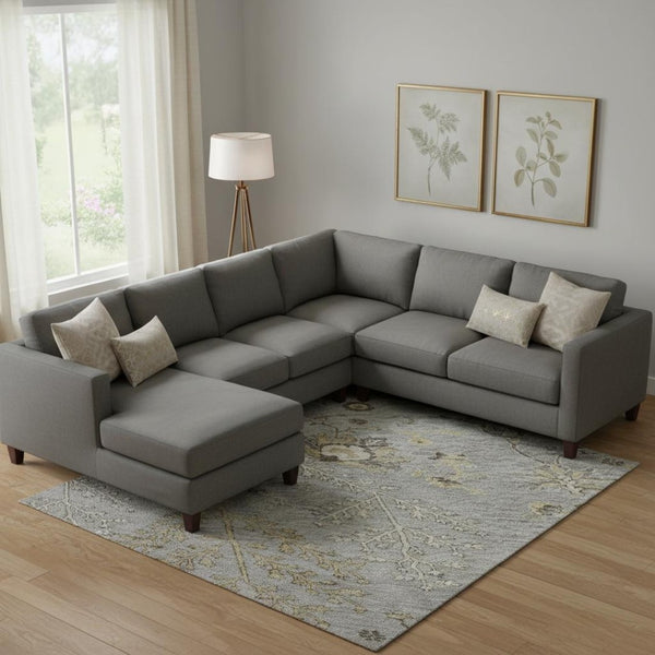 HomeRoots 9' X 12' Gray, Ivory & Gold Floral Washable Area Rug with UV Protection for Stylish Living Spaces 687058