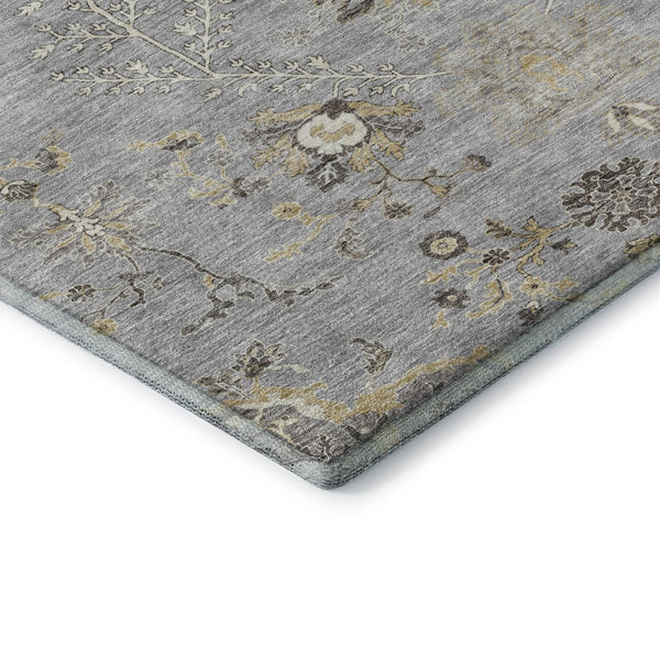 HomeRoots 9' X 12' Gray, Ivory & Gold Floral Washable Area Rug with UV Protection for Stylish Living Spaces 687058